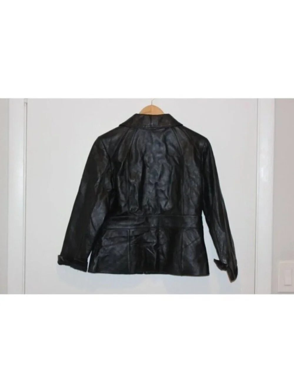 Joseph Ribkoff Black  Leather Minimalist Jacket Women size 10 Old Money